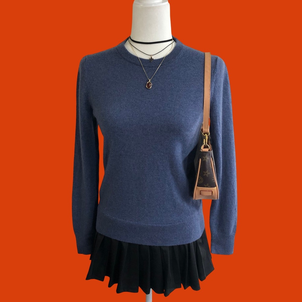 Quince 100% Mongolian Cashmere Heather Storm Blue Crewneck Sweater Womens XS